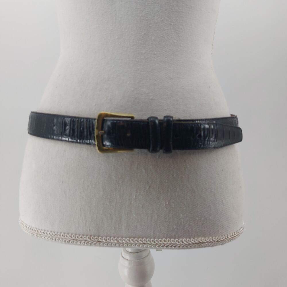 Brighton Mens Size 34 Belt Embossed Calfskin Baddle Leather Black